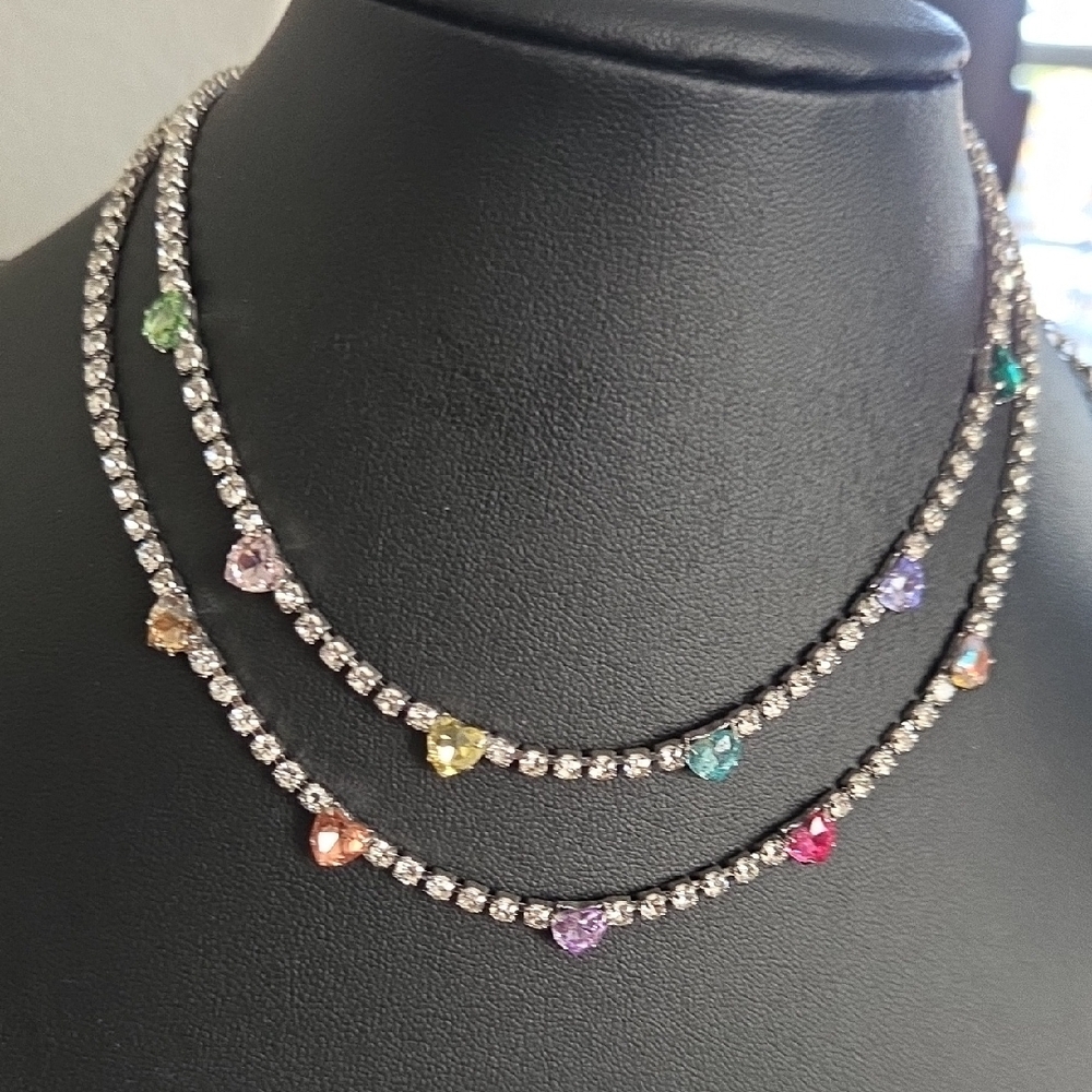 paparazzi Multicolor Heart & Rhinestone Layered Necklace